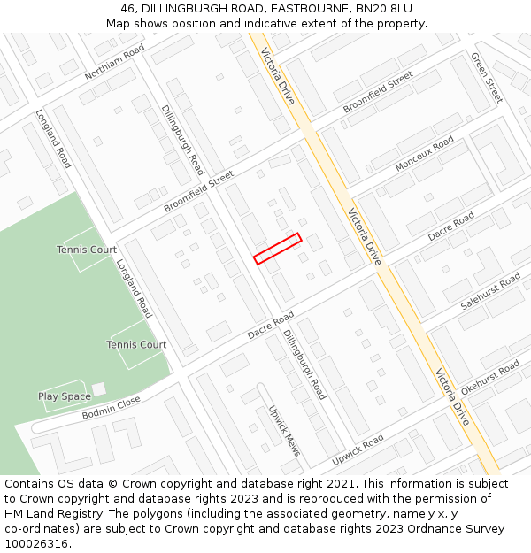 46, DILLINGBURGH ROAD, EASTBOURNE, BN20 8LU: Location map and indicative extent of plot