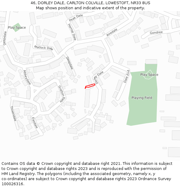 46, DORLEY DALE, CARLTON COLVILLE, LOWESTOFT, NR33 8US: Location map and indicative extent of plot