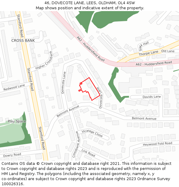 46, DOVECOTE LANE, LEES, OLDHAM, OL4 4SW: Location map and indicative extent of plot