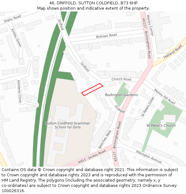 46, DRIFFOLD, SUTTON COLDFIELD, B73 6HP: Location map and indicative extent of plot