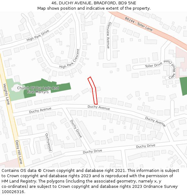 46, DUCHY AVENUE, BRADFORD, BD9 5NE: Location map and indicative extent of plot