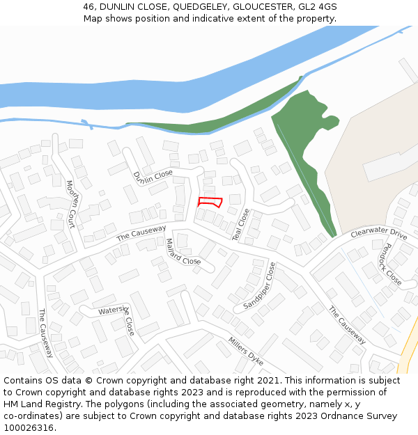 46, DUNLIN CLOSE, QUEDGELEY, GLOUCESTER, GL2 4GS: Location map and indicative extent of plot