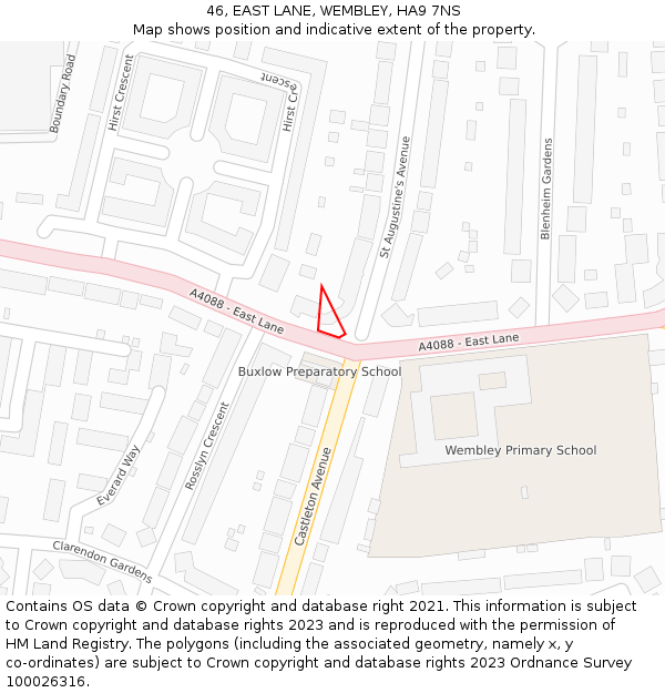 46, EAST LANE, WEMBLEY, HA9 7NS: Location map and indicative extent of plot