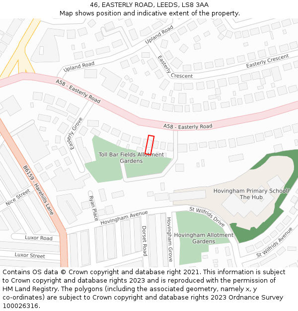 46, EASTERLY ROAD, LEEDS, LS8 3AA: Location map and indicative extent of plot