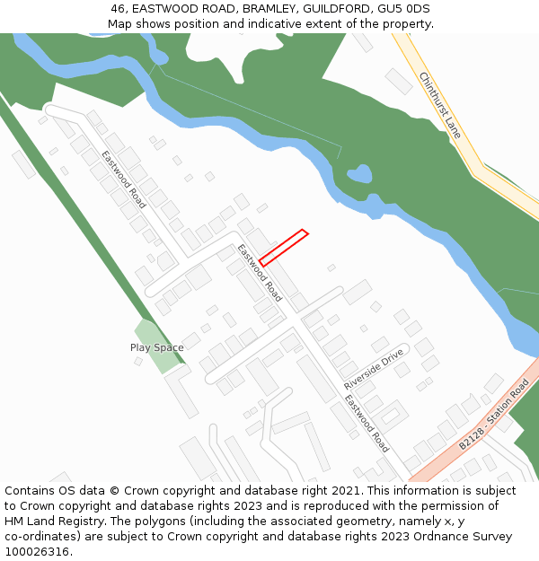 46, EASTWOOD ROAD, BRAMLEY, GUILDFORD, GU5 0DS: Location map and indicative extent of plot