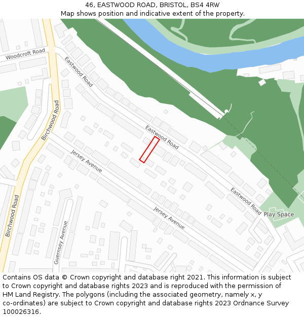 46, EASTWOOD ROAD, BRISTOL, BS4 4RW: Location map and indicative extent of plot