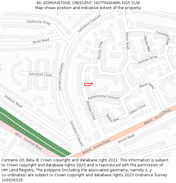 46, EDMONSTONE CRESCENT, NOTTINGHAM, NG5 5UW: Location map and indicative extent of plot