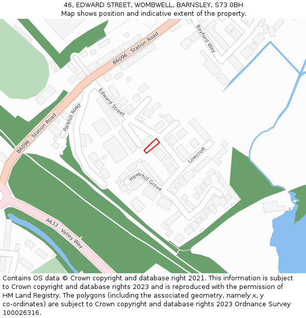46, EDWARD STREET, WOMBWELL, BARNSLEY, S73 0BH: Location map and indicative extent of plot