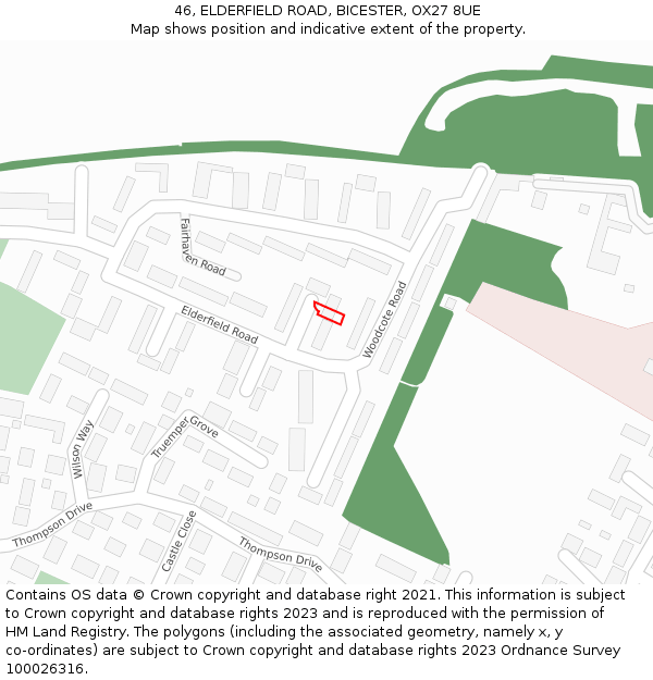 46, ELDERFIELD ROAD, BICESTER, OX27 8UE: Location map and indicative extent of plot