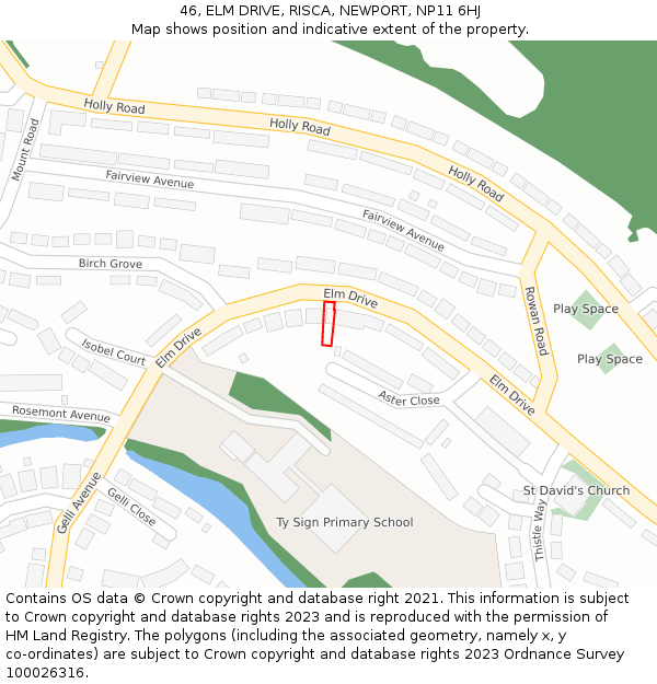 46, ELM DRIVE, RISCA, NEWPORT, NP11 6HJ: Location map and indicative extent of plot