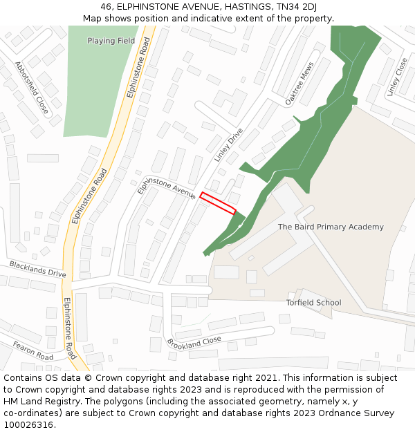 46, ELPHINSTONE AVENUE, HASTINGS, TN34 2DJ: Location map and indicative extent of plot