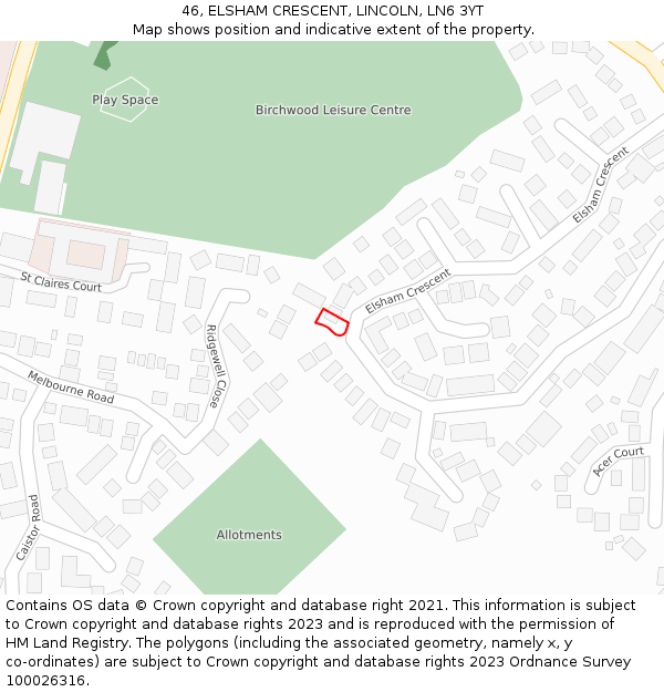 46, ELSHAM CRESCENT, LINCOLN, LN6 3YT: Location map and indicative extent of plot