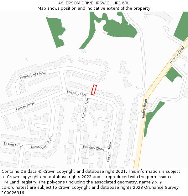 46, EPSOM DRIVE, IPSWICH, IP1 6RU: Location map and indicative extent of plot