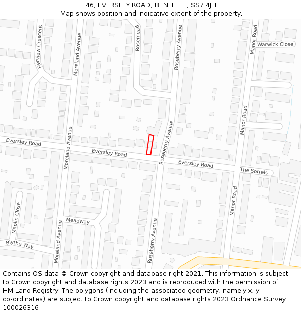 46, EVERSLEY ROAD, BENFLEET, SS7 4JH: Location map and indicative extent of plot