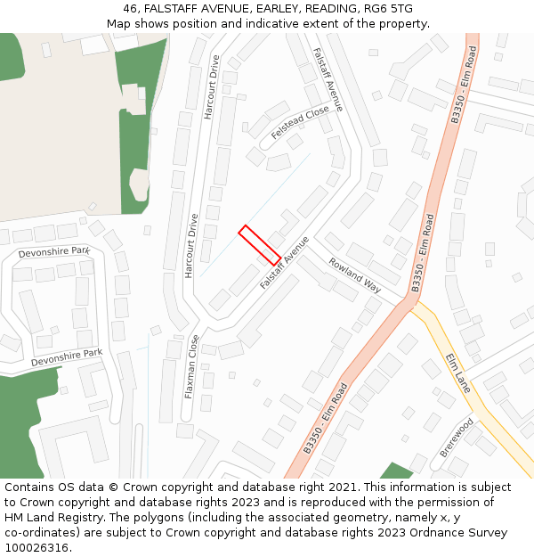 46, FALSTAFF AVENUE, EARLEY, READING, RG6 5TG: Location map and indicative extent of plot