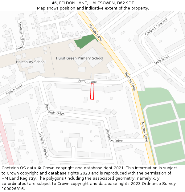 46, FELDON LANE, HALESOWEN, B62 9DT: Location map and indicative extent of plot