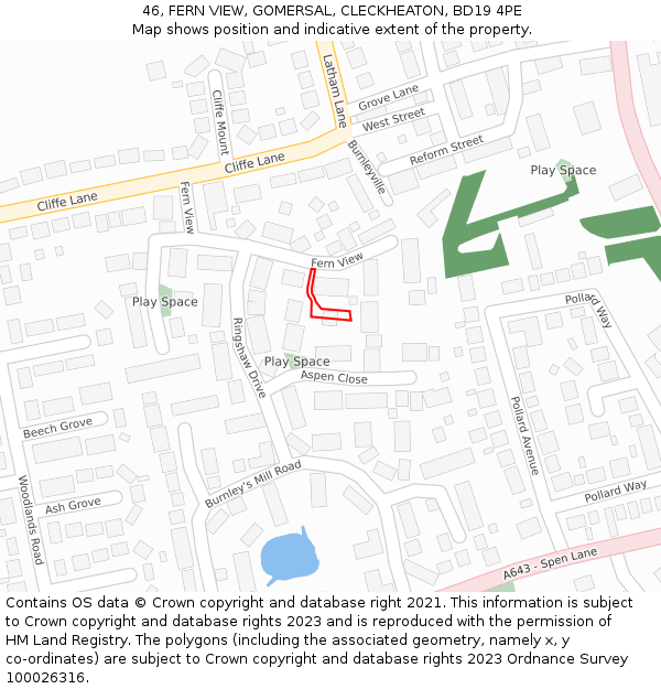 46, FERN VIEW, GOMERSAL, CLECKHEATON, BD19 4PE: Location map and indicative extent of plot
