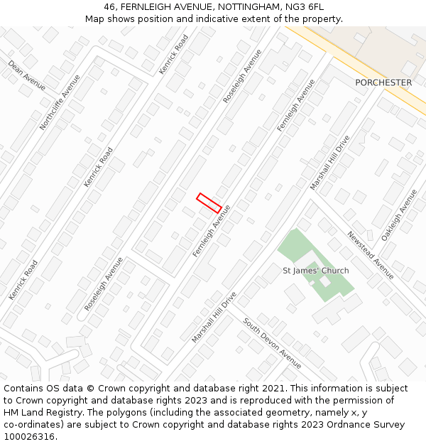 46, FERNLEIGH AVENUE, NOTTINGHAM, NG3 6FL: Location map and indicative extent of plot