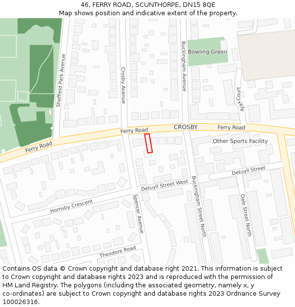 46, FERRY ROAD, SCUNTHORPE, DN15 8QE: Location map and indicative extent of plot