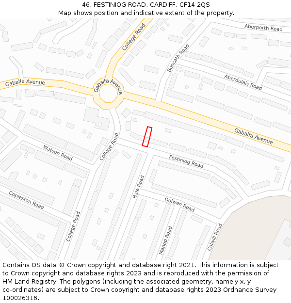 46, FESTINIOG ROAD, CARDIFF, CF14 2QS: Location map and indicative extent of plot