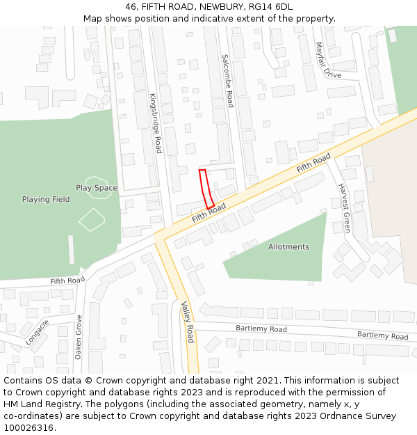 46, FIFTH ROAD, NEWBURY, RG14 6DL: Location map and indicative extent of plot