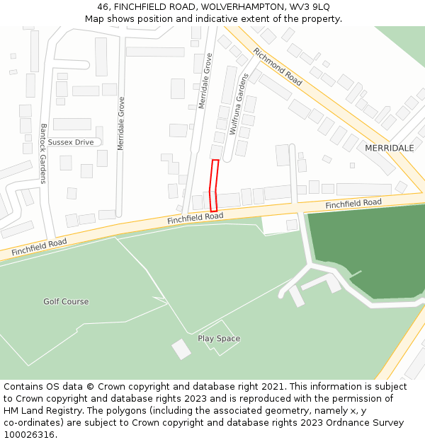 46, FINCHFIELD ROAD, WOLVERHAMPTON, WV3 9LQ: Location map and indicative extent of plot