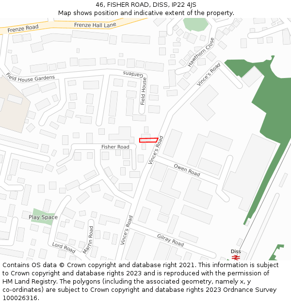 46, FISHER ROAD, DISS, IP22 4JS: Location map and indicative extent of plot