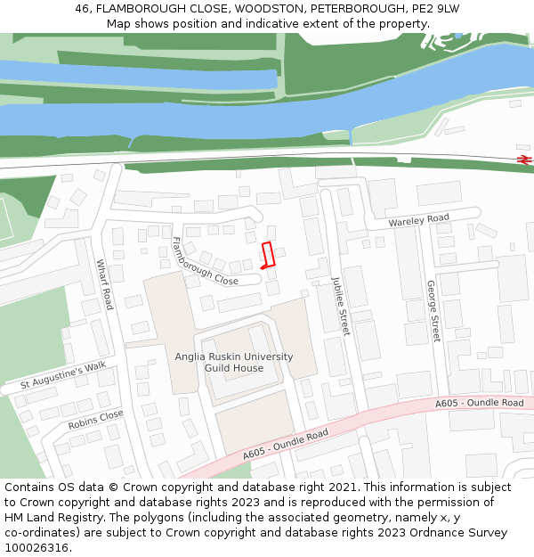 46, FLAMBOROUGH CLOSE, WOODSTON, PETERBOROUGH, PE2 9LW: Location map and indicative extent of plot