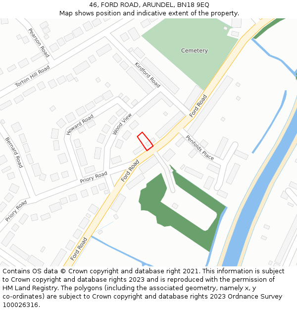 46, FORD ROAD, ARUNDEL, BN18 9EQ: Location map and indicative extent of plot