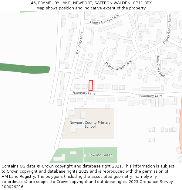 46, FRAMBURY LANE, NEWPORT, SAFFRON WALDEN, CB11 3PX: Location map and indicative extent of plot