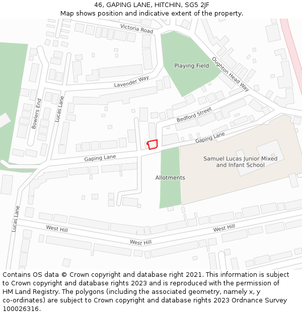 46, GAPING LANE, HITCHIN, SG5 2JF: Location map and indicative extent of plot