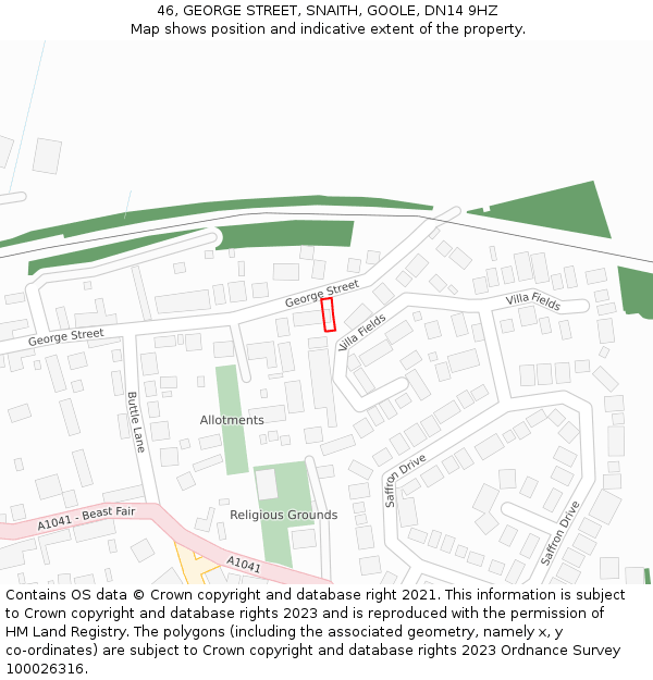 46, GEORGE STREET, SNAITH, GOOLE, DN14 9HZ: Location map and indicative extent of plot