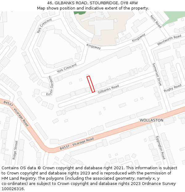 46, GILBANKS ROAD, STOURBRIDGE, DY8 4RW: Location map and indicative extent of plot