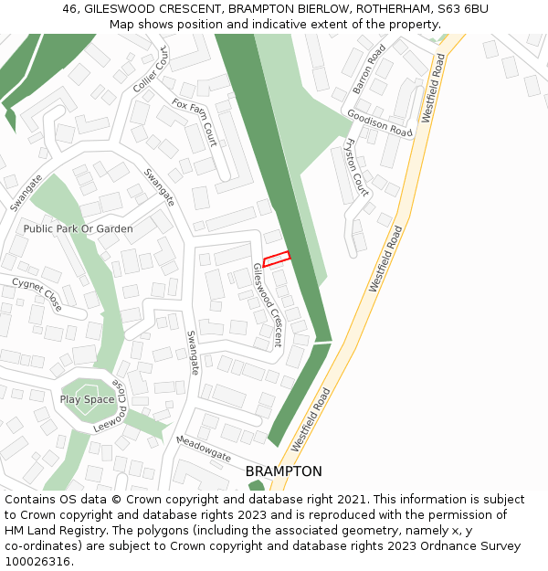 46, GILESWOOD CRESCENT, BRAMPTON BIERLOW, ROTHERHAM, S63 6BU: Location map and indicative extent of plot