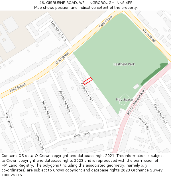 46, GISBURNE ROAD, WELLINGBOROUGH, NN8 4EE: Location map and indicative extent of plot