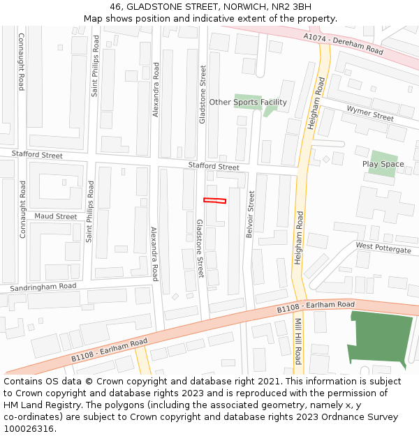 46, GLADSTONE STREET, NORWICH, NR2 3BH: Location map and indicative extent of plot