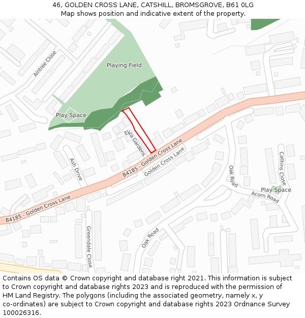 46, GOLDEN CROSS LANE, CATSHILL, BROMSGROVE, B61 0LG: Location map and indicative extent of plot