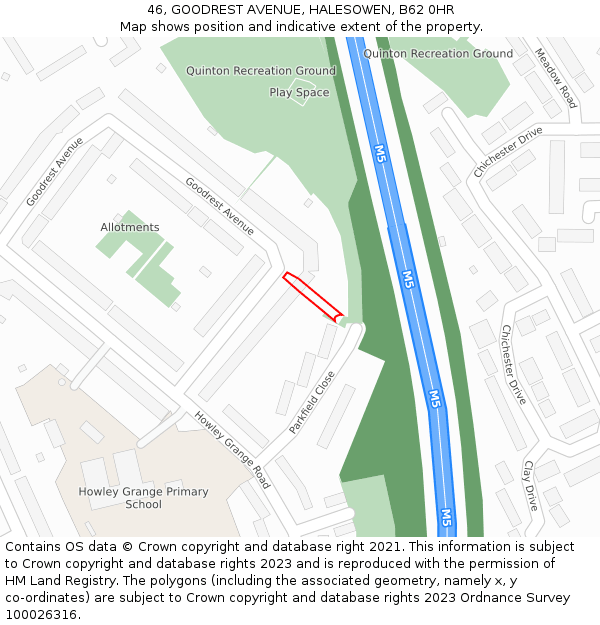 46, GOODREST AVENUE, HALESOWEN, B62 0HR: Location map and indicative extent of plot