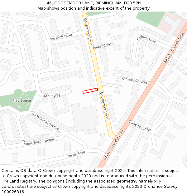 46, GOOSEMOOR LANE, BIRMINGHAM, B23 5PN: Location map and indicative extent of plot