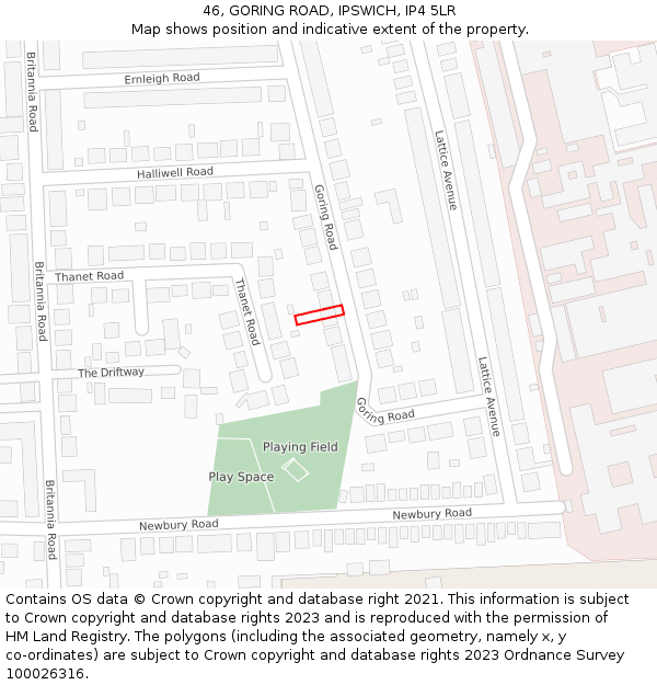 46, GORING ROAD, IPSWICH, IP4 5LR: Location map and indicative extent of plot