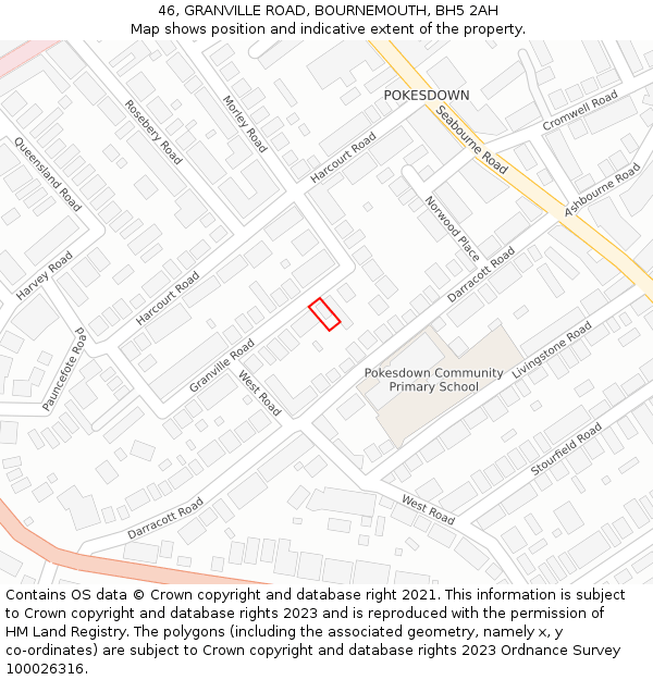 46, GRANVILLE ROAD, BOURNEMOUTH, BH5 2AH: Location map and indicative extent of plot