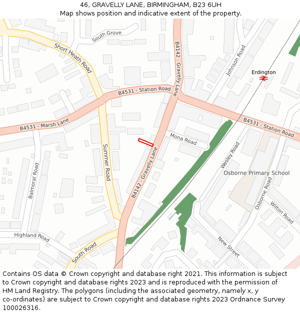 46, GRAVELLY LANE, BIRMINGHAM, B23 6UH: Location map and indicative extent of plot