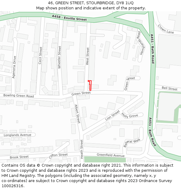 46, GREEN STREET, STOURBRIDGE, DY8 1UQ: Location map and indicative extent of plot