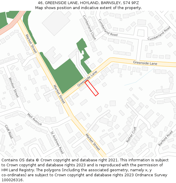 46, GREENSIDE LANE, HOYLAND, BARNSLEY, S74 9PZ: Location map and indicative extent of plot