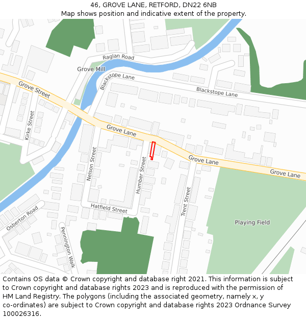 46, GROVE LANE, RETFORD, DN22 6NB: Location map and indicative extent of plot