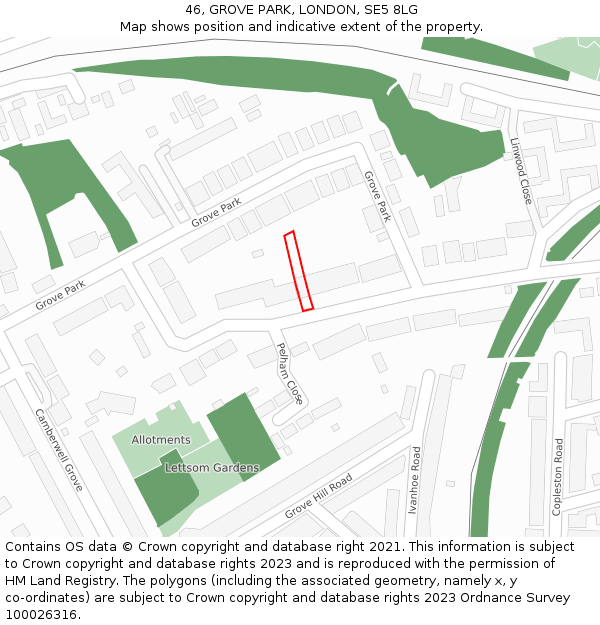 46, GROVE PARK, LONDON, SE5 8LG: Location map and indicative extent of plot