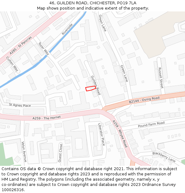 46, GUILDEN ROAD, CHICHESTER, PO19 7LA: Location map and indicative extent of plot