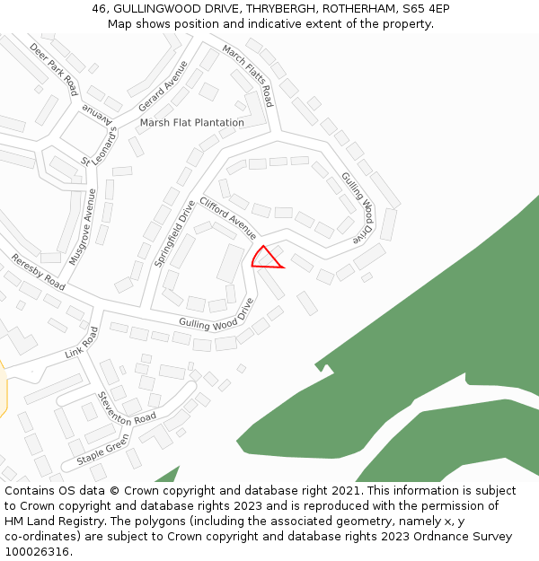 46, GULLINGWOOD DRIVE, THRYBERGH, ROTHERHAM, S65 4EP: Location map and indicative extent of plot