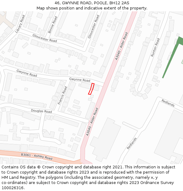 46, GWYNNE ROAD, POOLE, BH12 2AS: Location map and indicative extent of plot