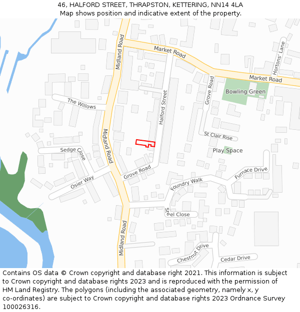 46, HALFORD STREET, THRAPSTON, KETTERING, NN14 4LA: Location map and indicative extent of plot